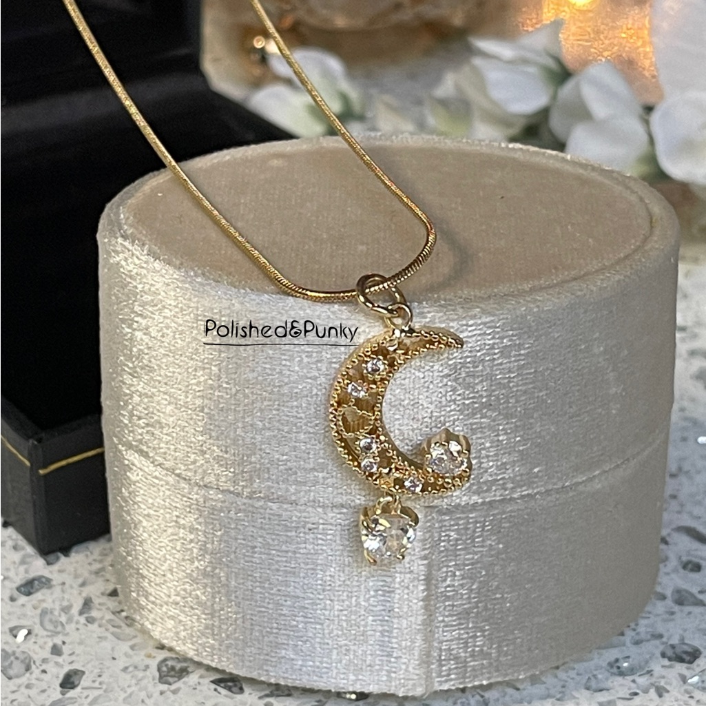 18kt Gold Plated Moon Stars And Heart Necklace Celestial Pendant In Gift Box
